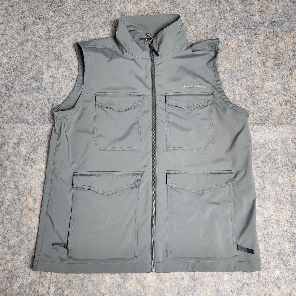 Eddie Bauer Travex Travel Utility Vest Men L Gray Pocket Gorpcore Hunting Hiking